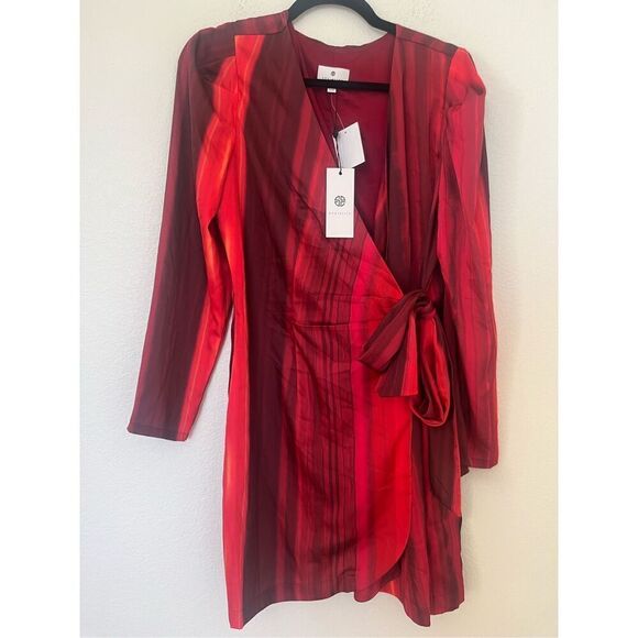 Socialite Stripe Long Sleeve Satin Wrap Dress NEW NWT - Picture 5 of 12